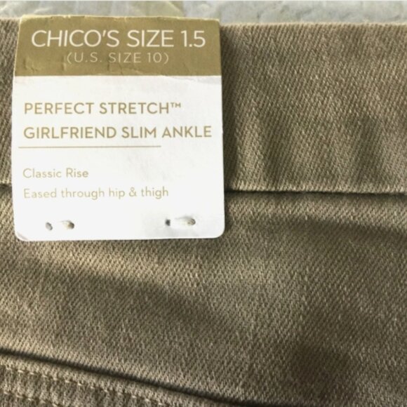 Chico's Size 1.5 or Women 10 Ankle Jeans Perfect Stretch Girlfriend Slim Taupe - Picture 7 of 8
